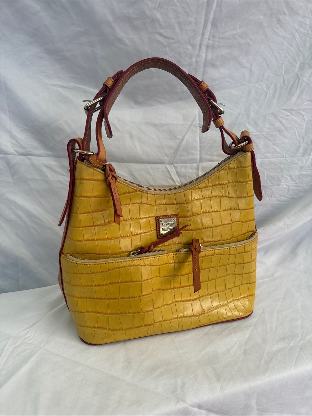 Dooney & Bourke Yellow Croc-Embossed Shoulder Bag with Tan Trim